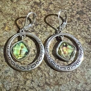 Vintage Napier Silver and Green Dangle Earrings
